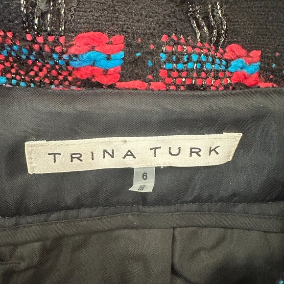 Trina Turk faux tweed, black & red patterned mini skirt, size 6 - Picture 5 of 7